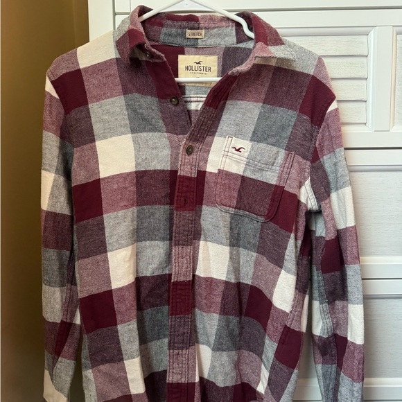 Hollister Men's Burgundy and Gray Plaid Shirt - Picture 1 of 3
